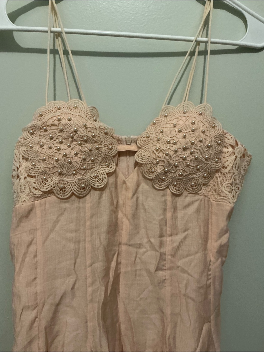 Boutique 9 Blush Lace Applique Chemise with Pearl Accents